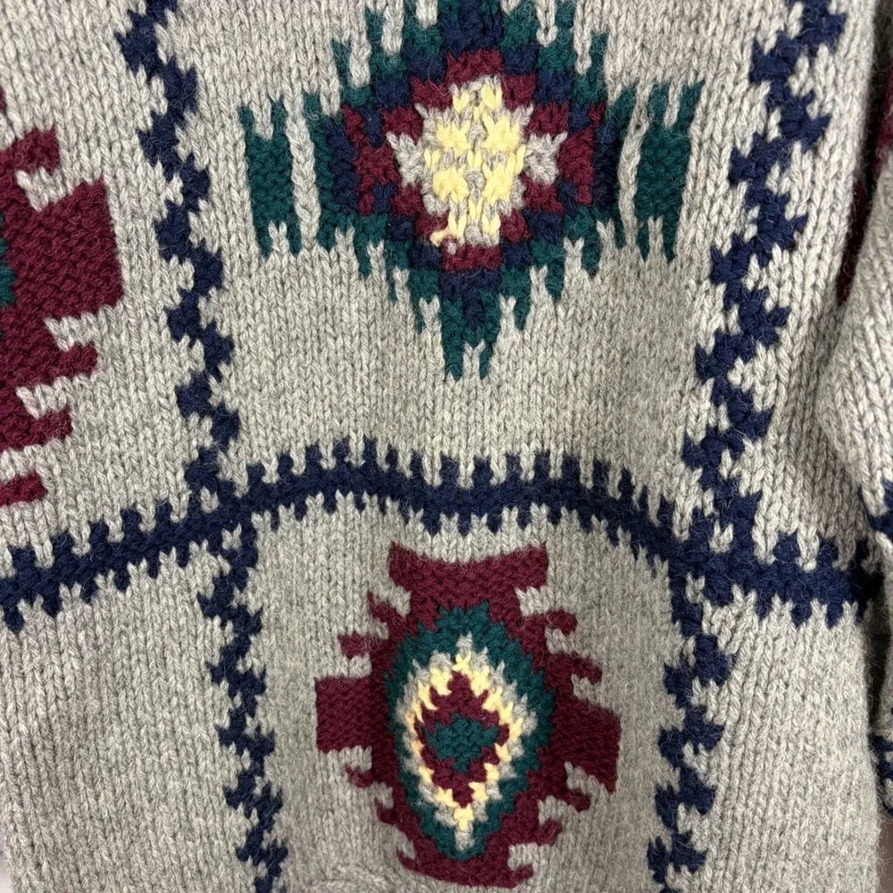 Vintage Susann D Hand Knitted Shetland Wool Sweater Southwestern Aztec‎ Women M